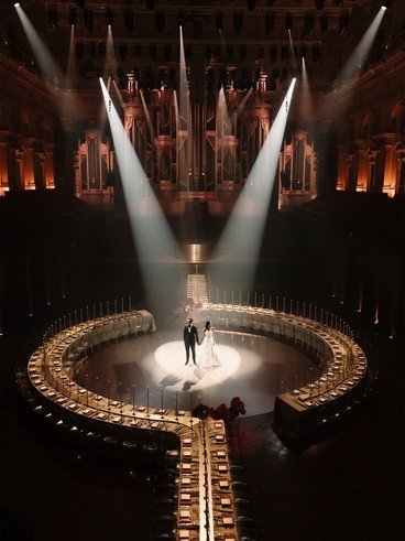 Reference: circular dance floor with dramatic uplighting